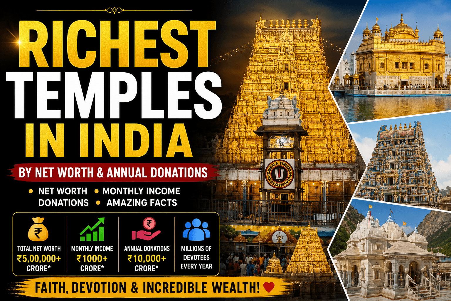richest temples in India by net worth and annual donations